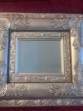 Vintage Silver Floral Relief Wall Frame Mirror
